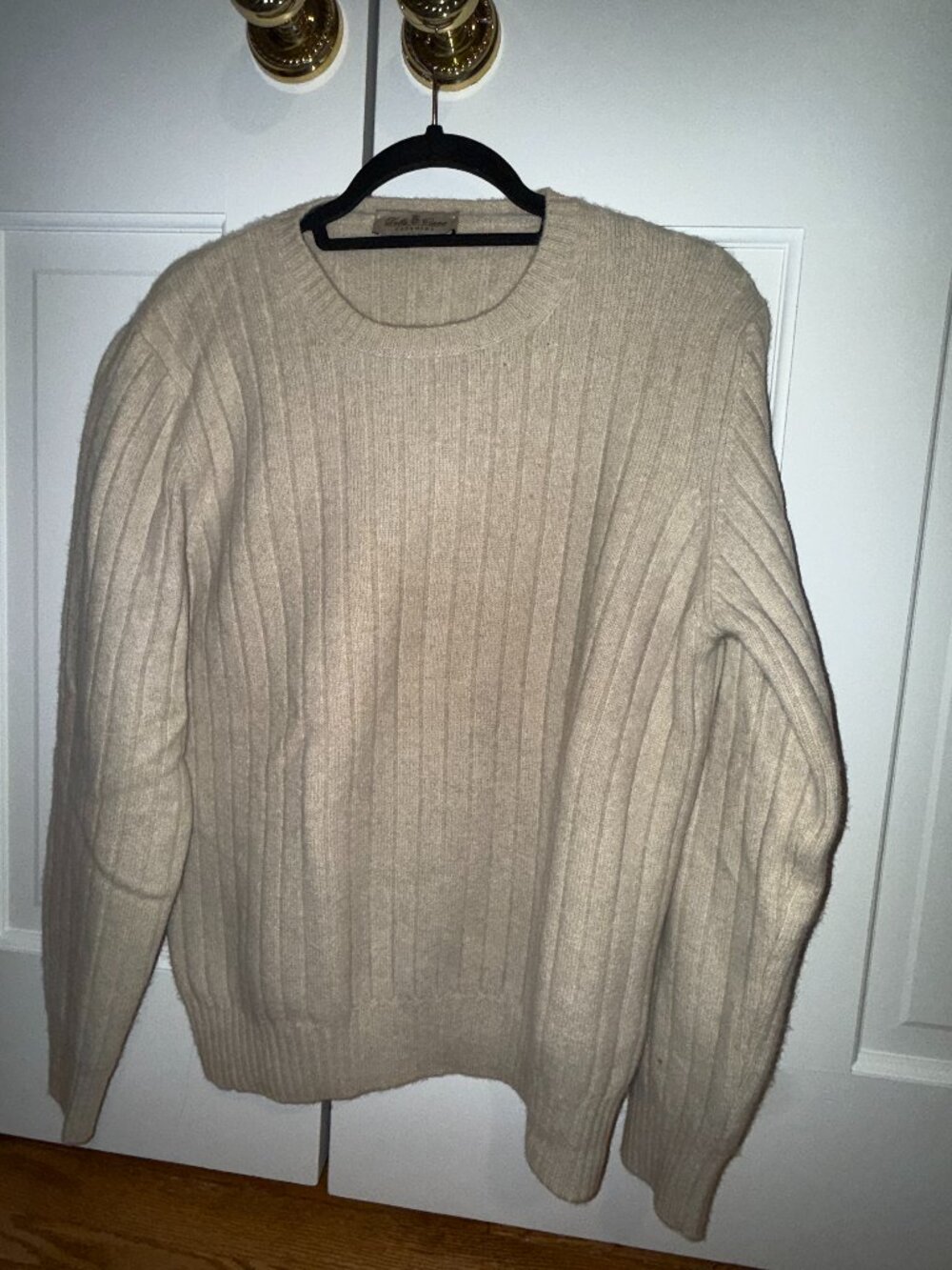 Della Ciana 100% Cashmere Ribbed Crewneck Sweater Cream Italy Men's